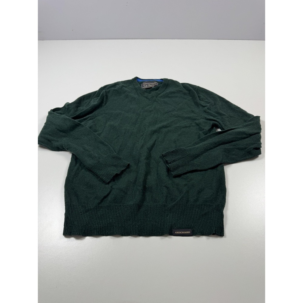 Abercrombie & Fitch Sweater Youth Large Green Lambswool V Neck Knit Pullover